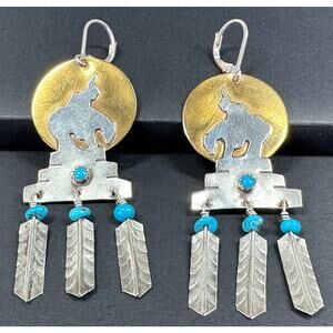 Vintage Sterling 925 Southwestern Bronco Bustin' Native American Desert Earrings